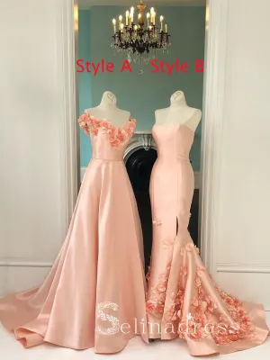 Pearl Pink Long Prom Dresses Applique Sweep/Brush Train Vintage Formal Dress Evening Gowns SED140