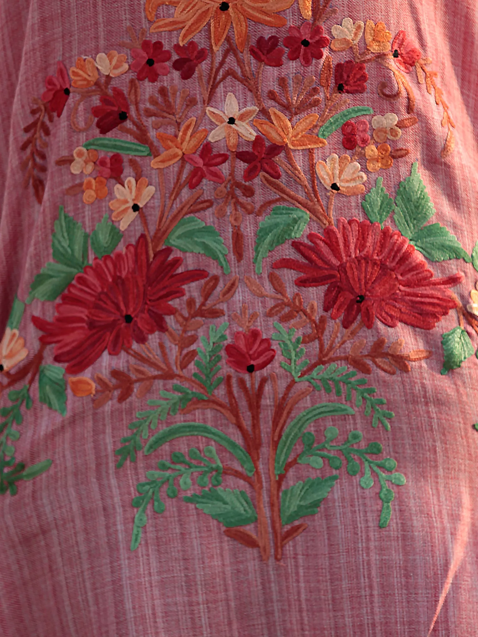 Pink Rust Green Orange Aari Embroidered Short Kashmere Kaftan  - K11K035