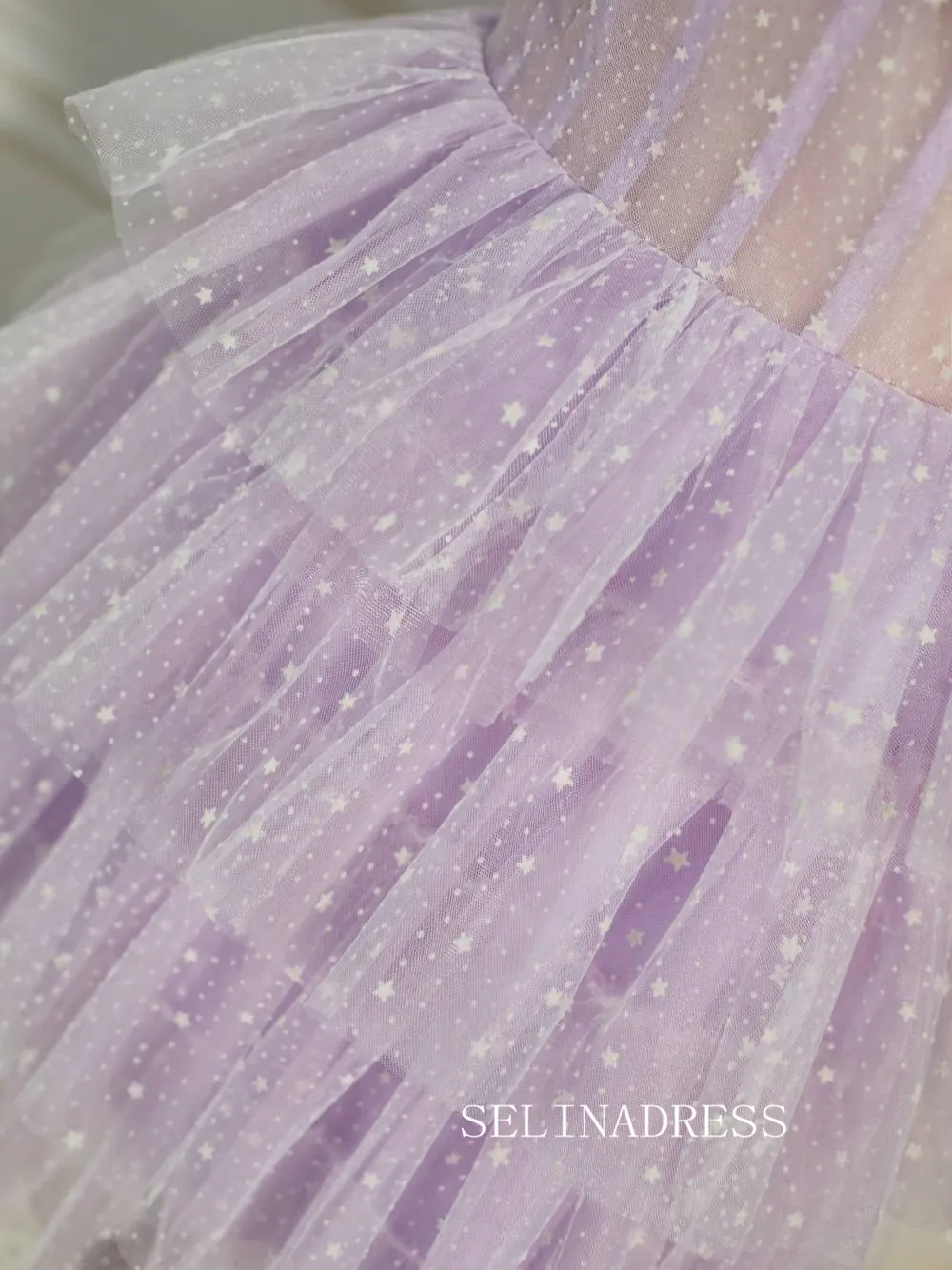 Pleated Multi-Layers Lilac Tulle Homecoming Dress with Polka Dot SEA007