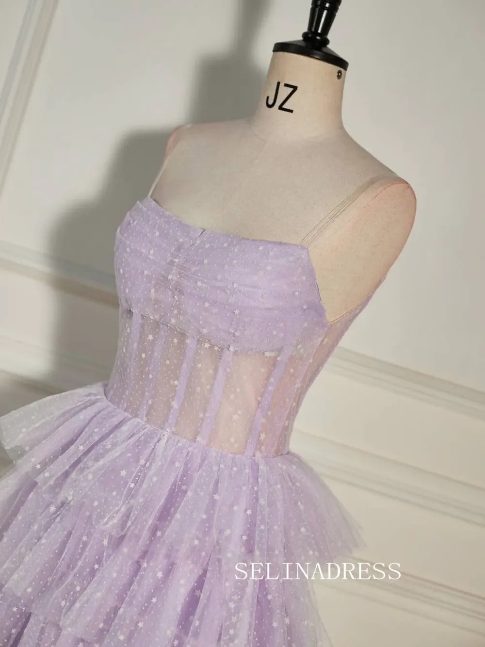 Pleated Multi-Layers Lilac Tulle Homecoming Dress with Polka Dot SEA007