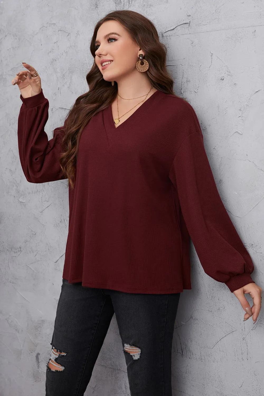 Plus Size Dropped Shoulder Blouse