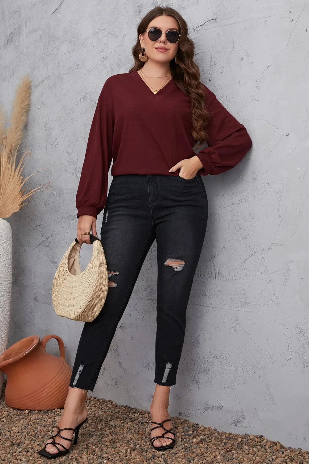 Plus Size Dropped Shoulder Blouse