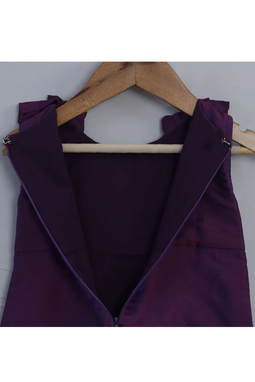 Purple Ruffle Taffeta Silk Sleeveless Dress