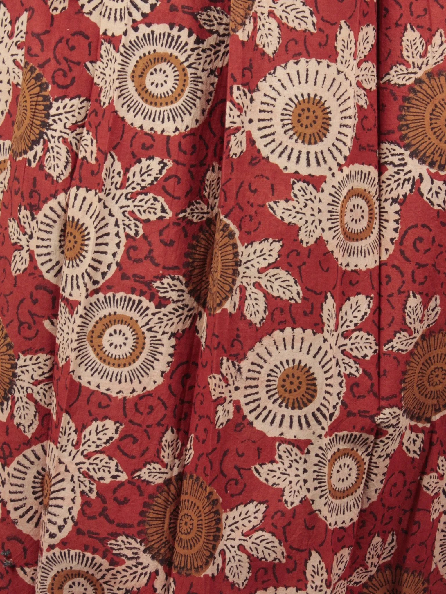 Red Beige Brown Black Long Sleeveless Hand Block Mughal Printed Cotton Dress With Knife Pleats & Side Pockets - D32F581