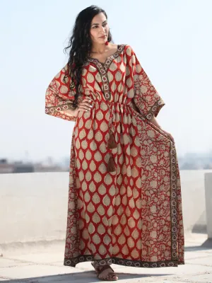 Red Beige Hand Block Printed Kaftan - K118F1368