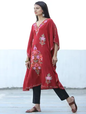 Red Lilac  Aari Embroidered Kashmere Free Size Kaftan in Crushed Cotton - K11K053