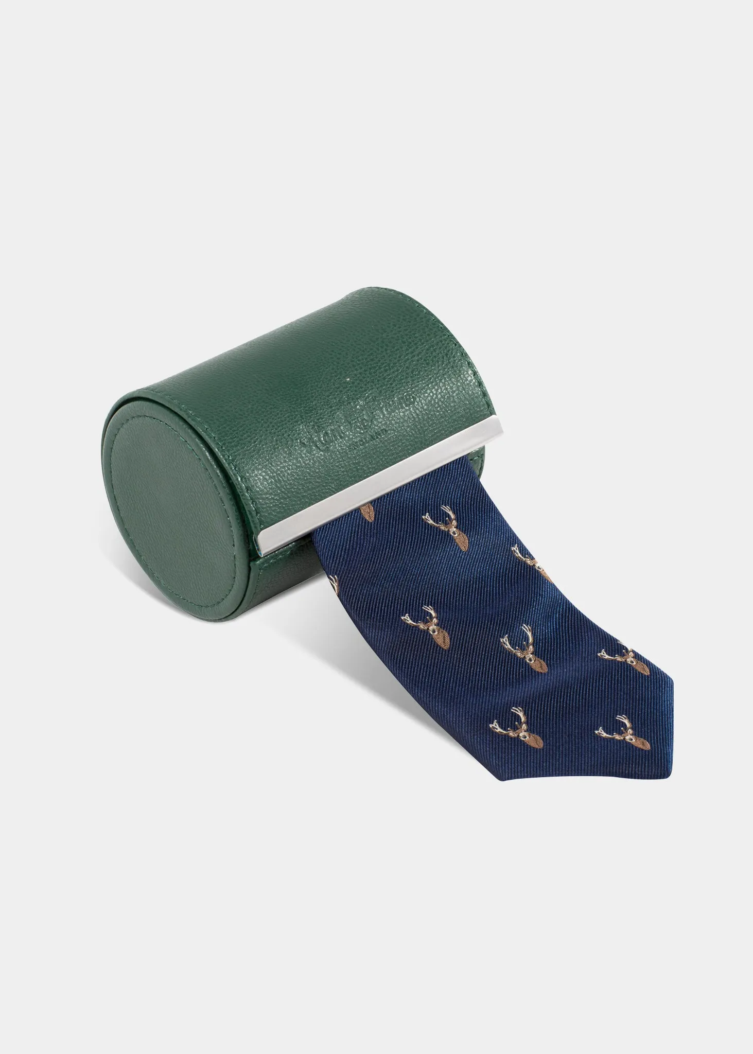 Ripon Silk Country Tie In Navy - Deer Design