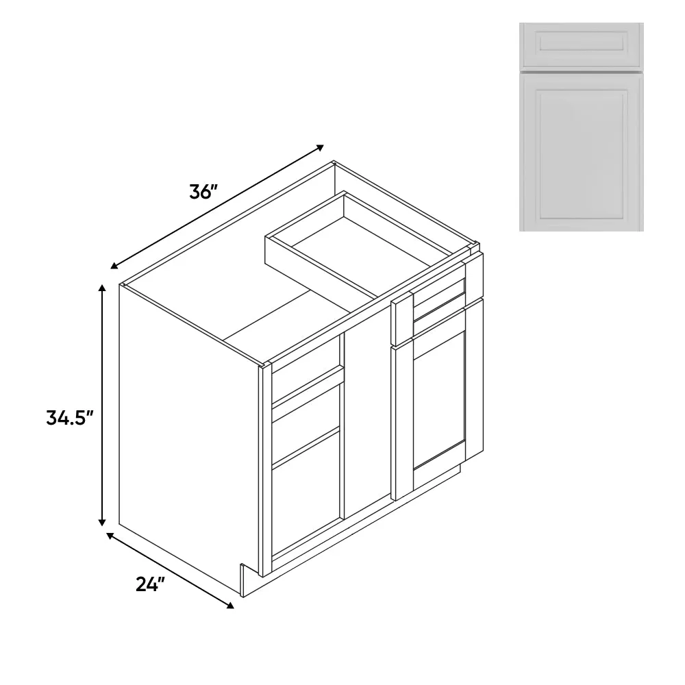 RTA - Elegant Shaker White - Base Blind Corner - 1 Door 1 Drawer - 36"W x 34.5"H x 24"D