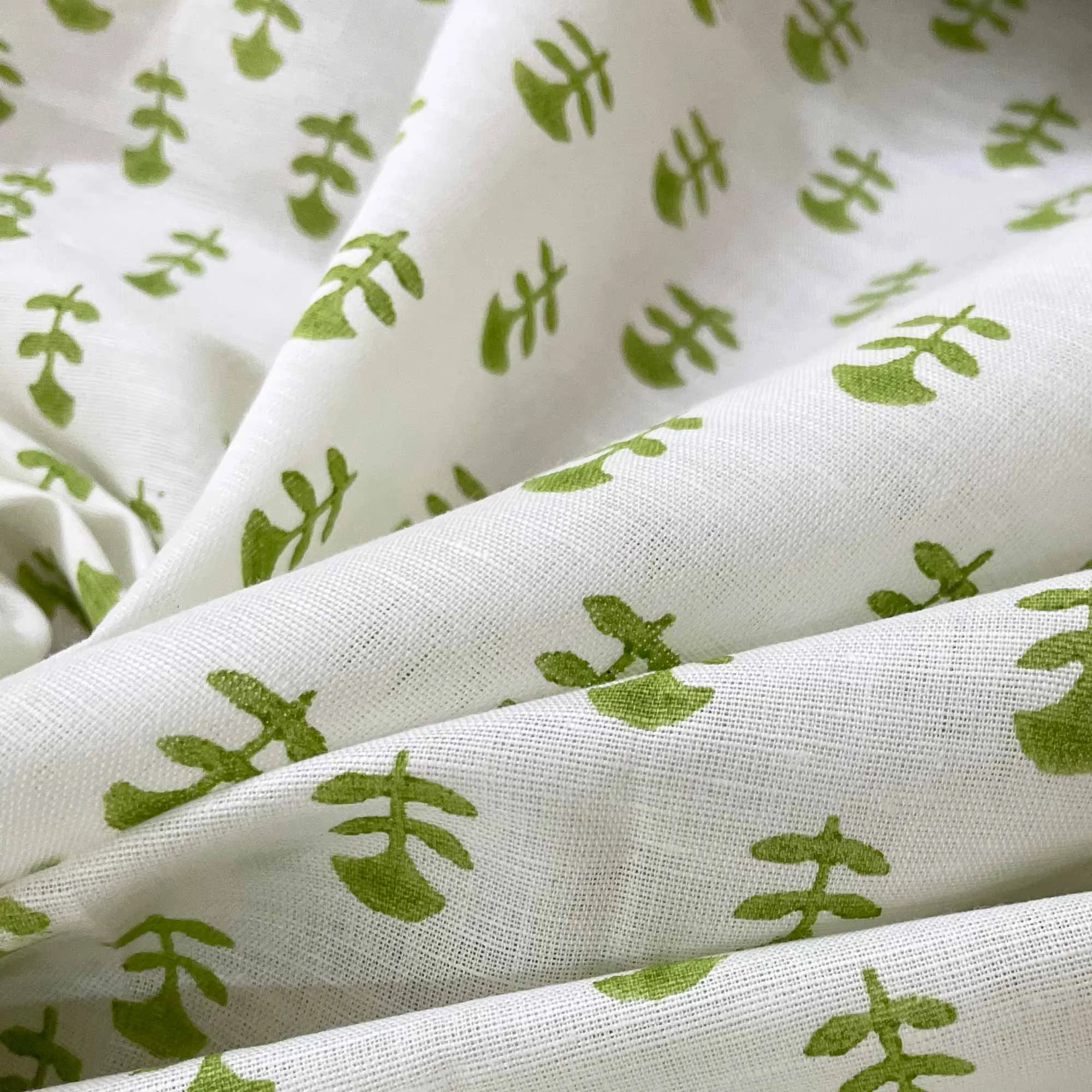 Sage Green Tiny Flower Hand Block Printed Linen