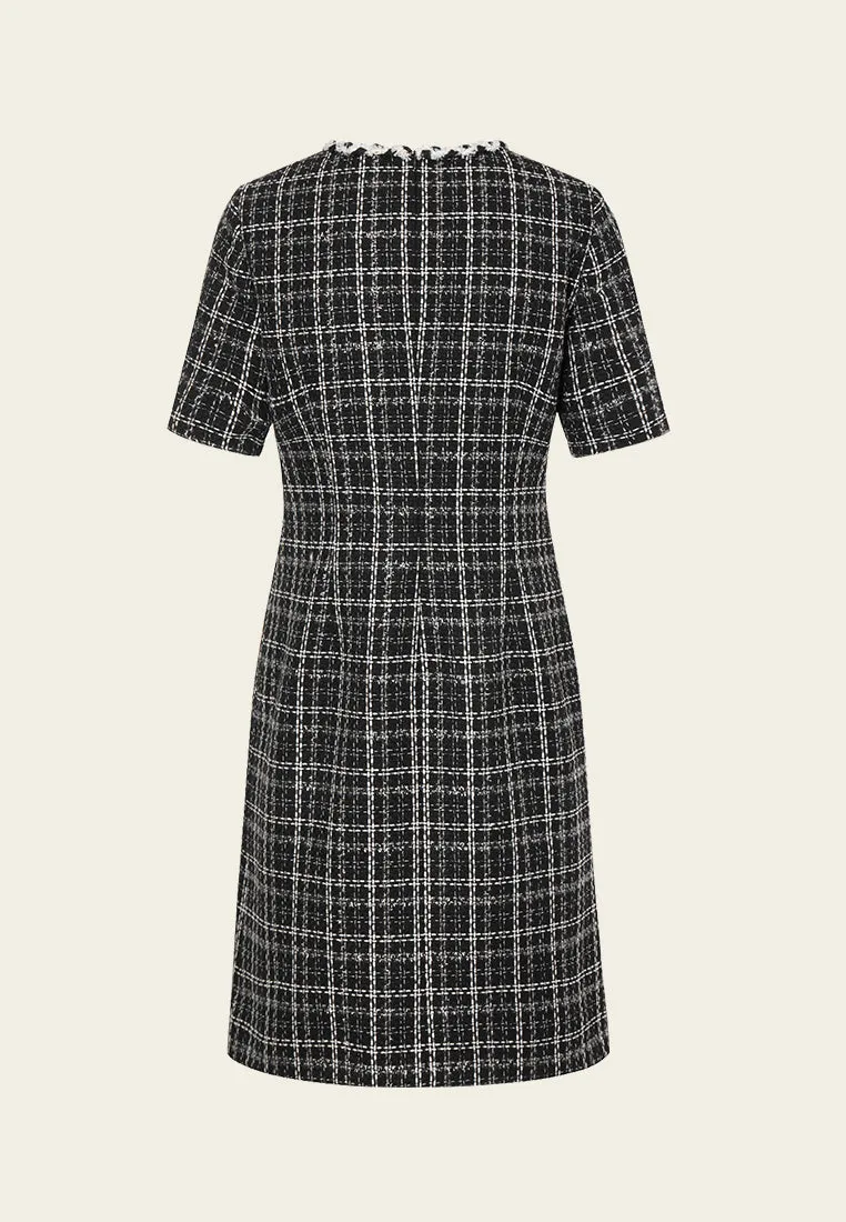 Scallop-trim Checked Patch-pocket Dress