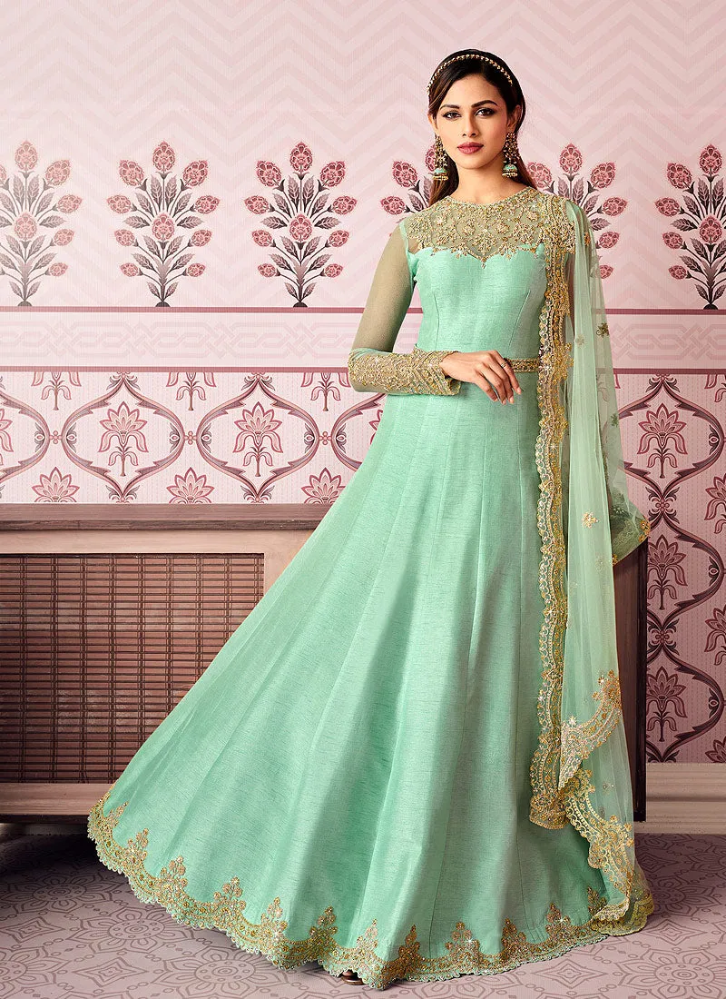 Sea Green Cutwork Zari Embroidered Anarkali Suit