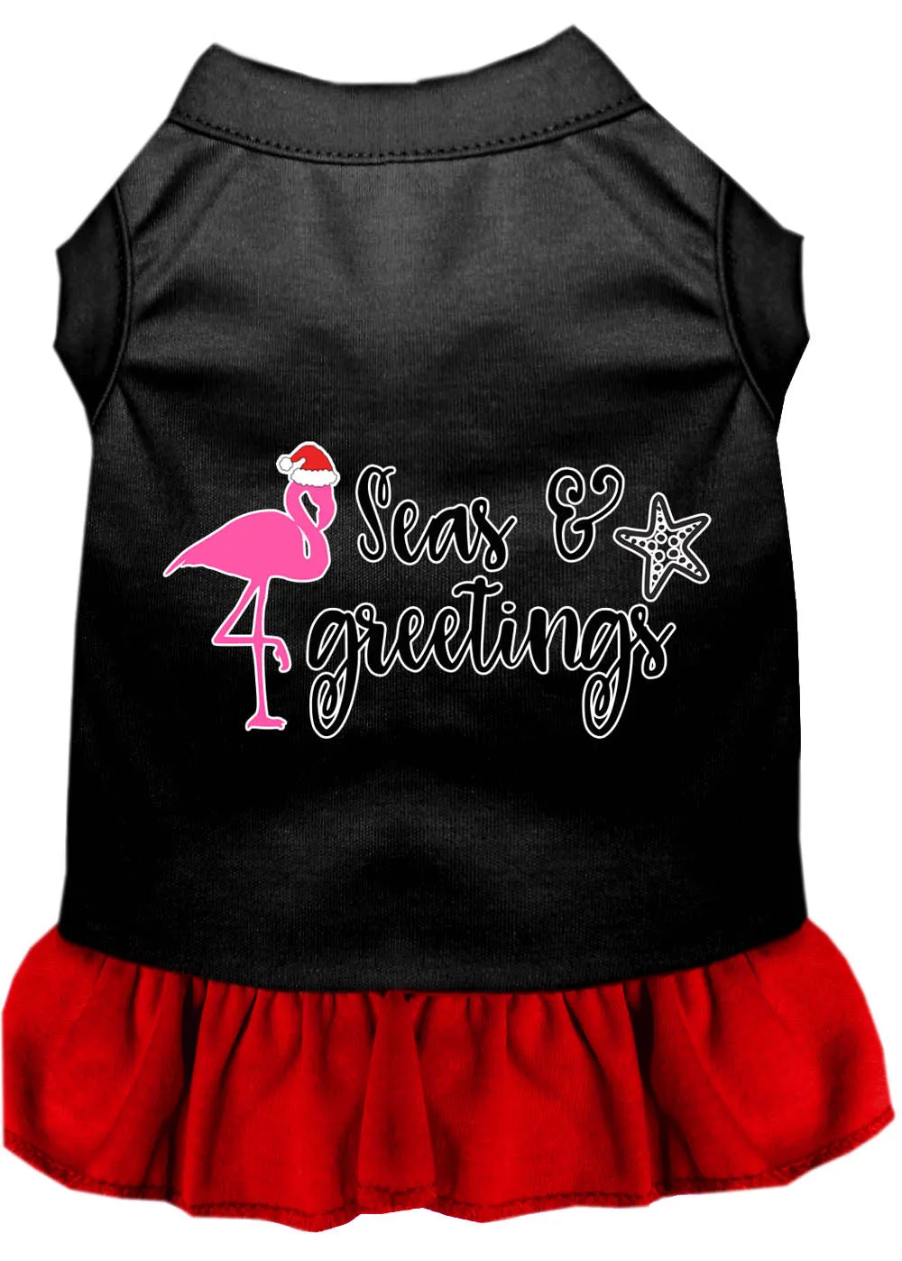 Seas And Greetings Screen Print Dog Dress Black With Red Xs