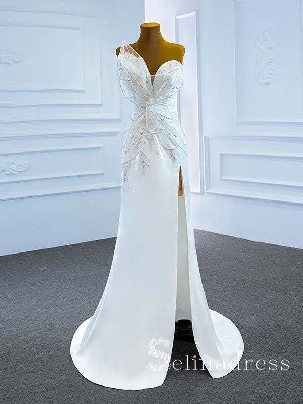 Selinadress Mermaid Strapless Butterfly Decoration Wedding Dress Satin Bridal Gowns SPL67188