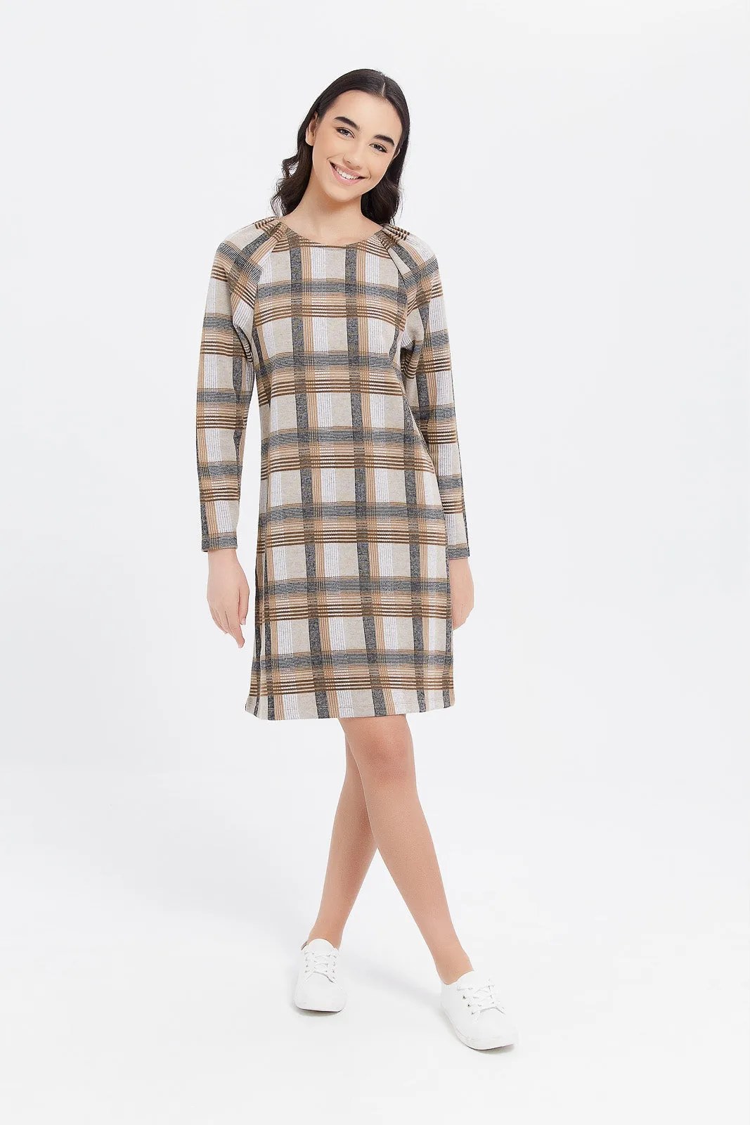 Senior Girls Brown Check Dress