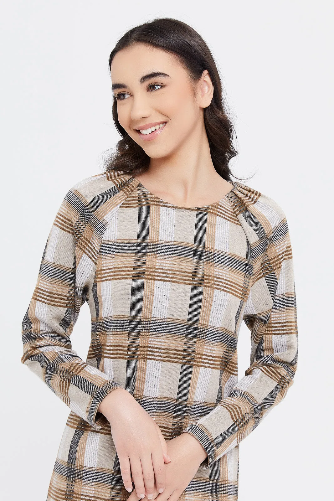 Senior Girls Brown Check Dress