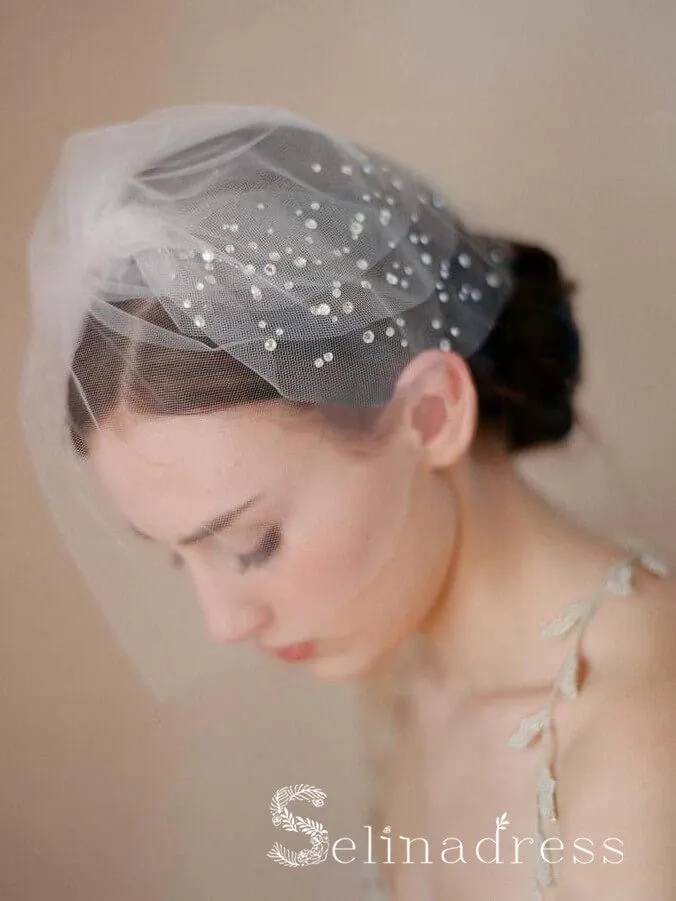 Simple Vintage-Inspired Birdcage Veils Ivory Blusher Veil ALC016