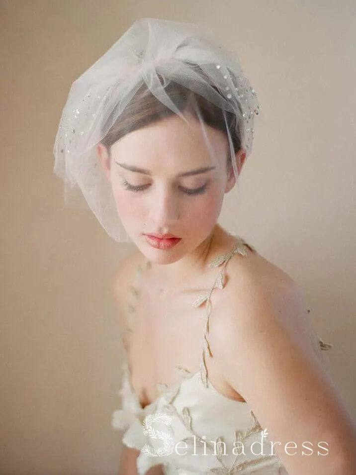 Simple Vintage-Inspired Birdcage Veils Ivory Blusher Veil ALC016