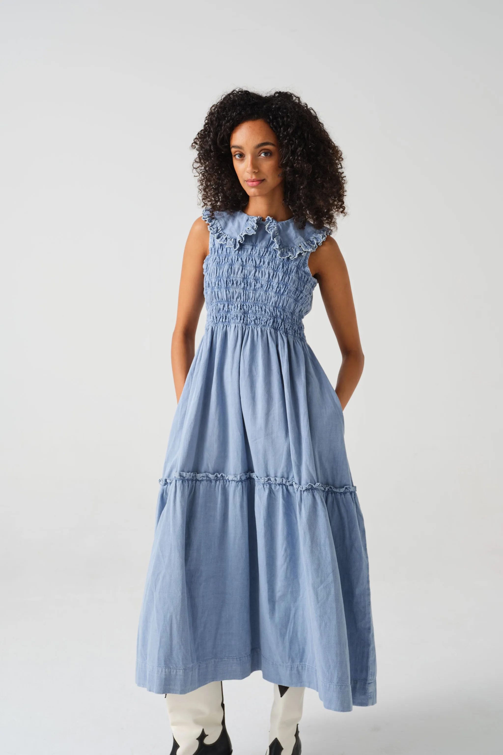 Sky Dress in Chambray Blue