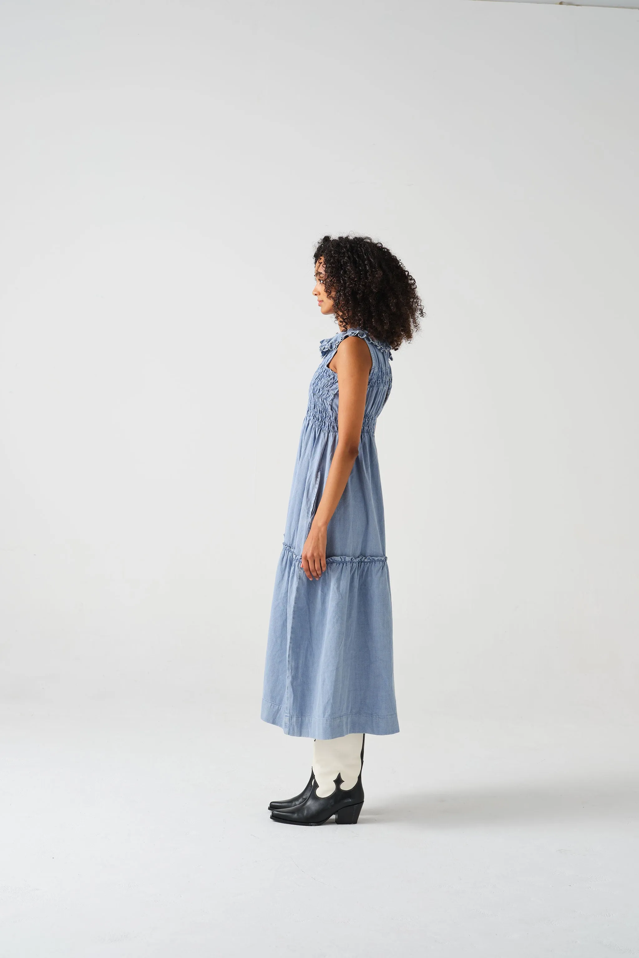 Sky Dress in Chambray Blue