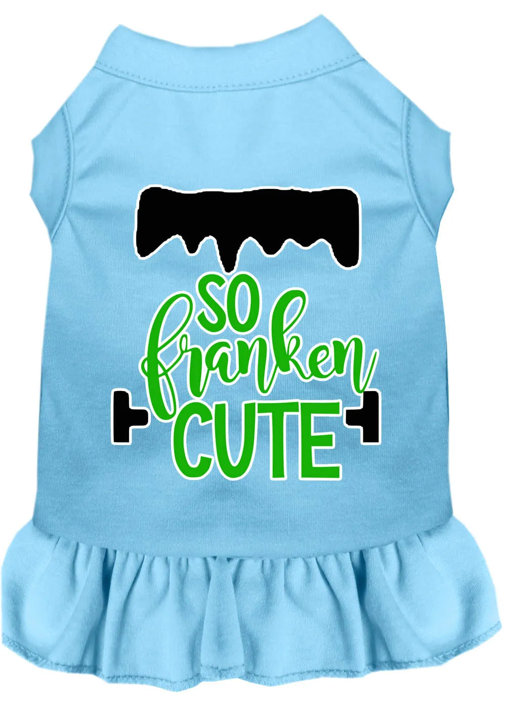 So Franken Cute Screen Print Dog Dress Baby Blue Sm