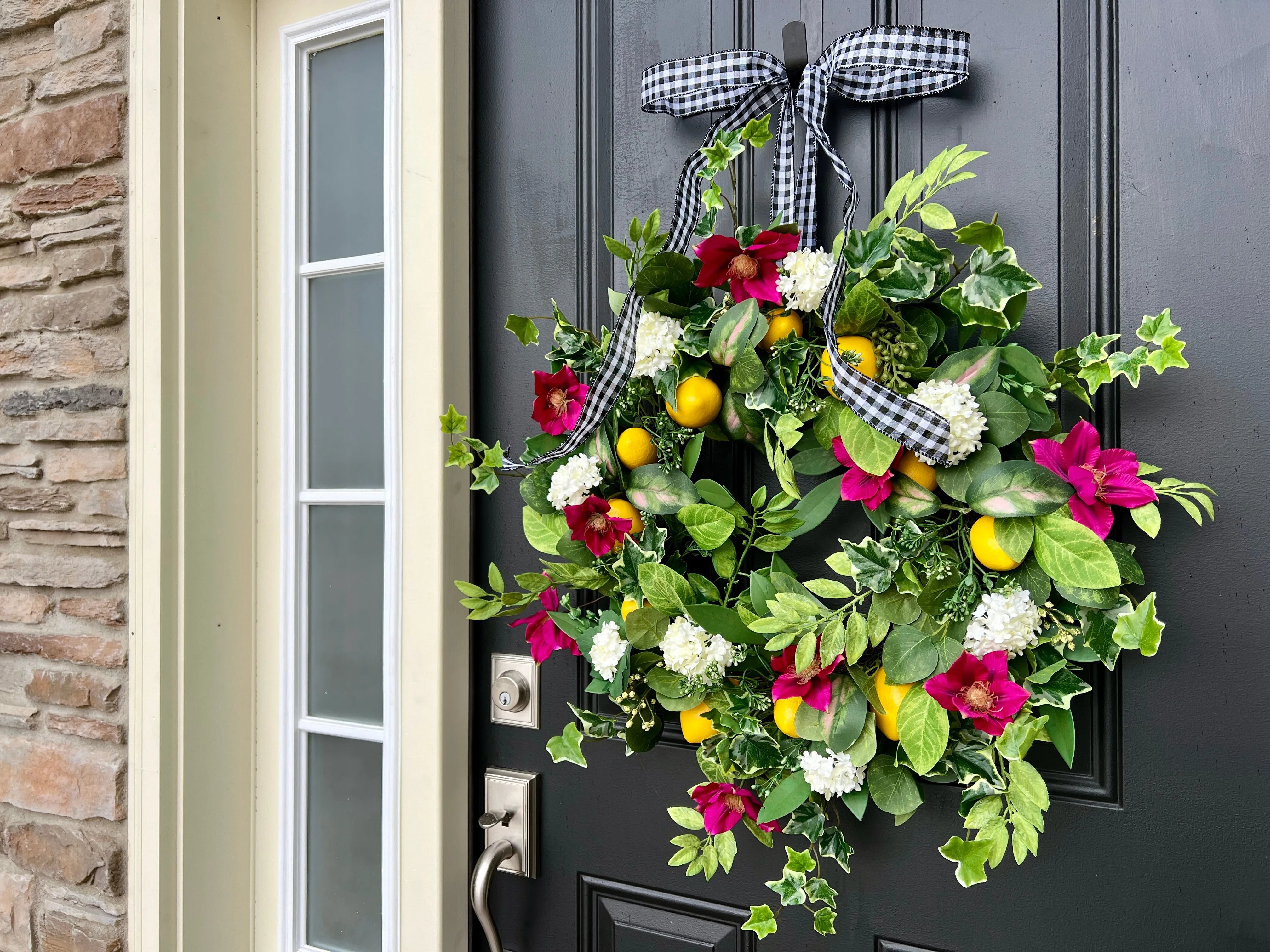 Summer Lemon and Magenta Clematis Front Door Wreath