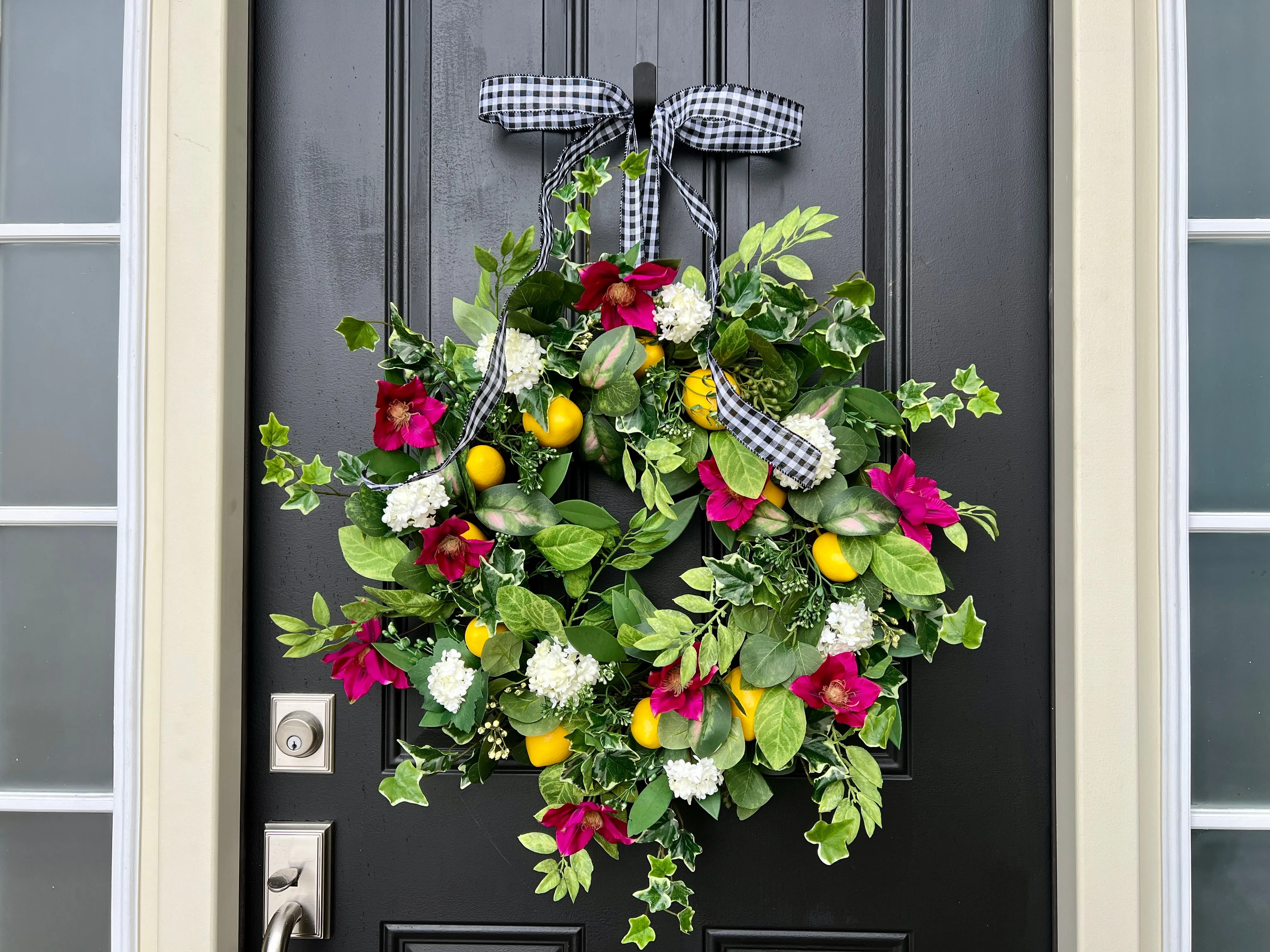 Summer Lemon and Magenta Clematis Front Door Wreath