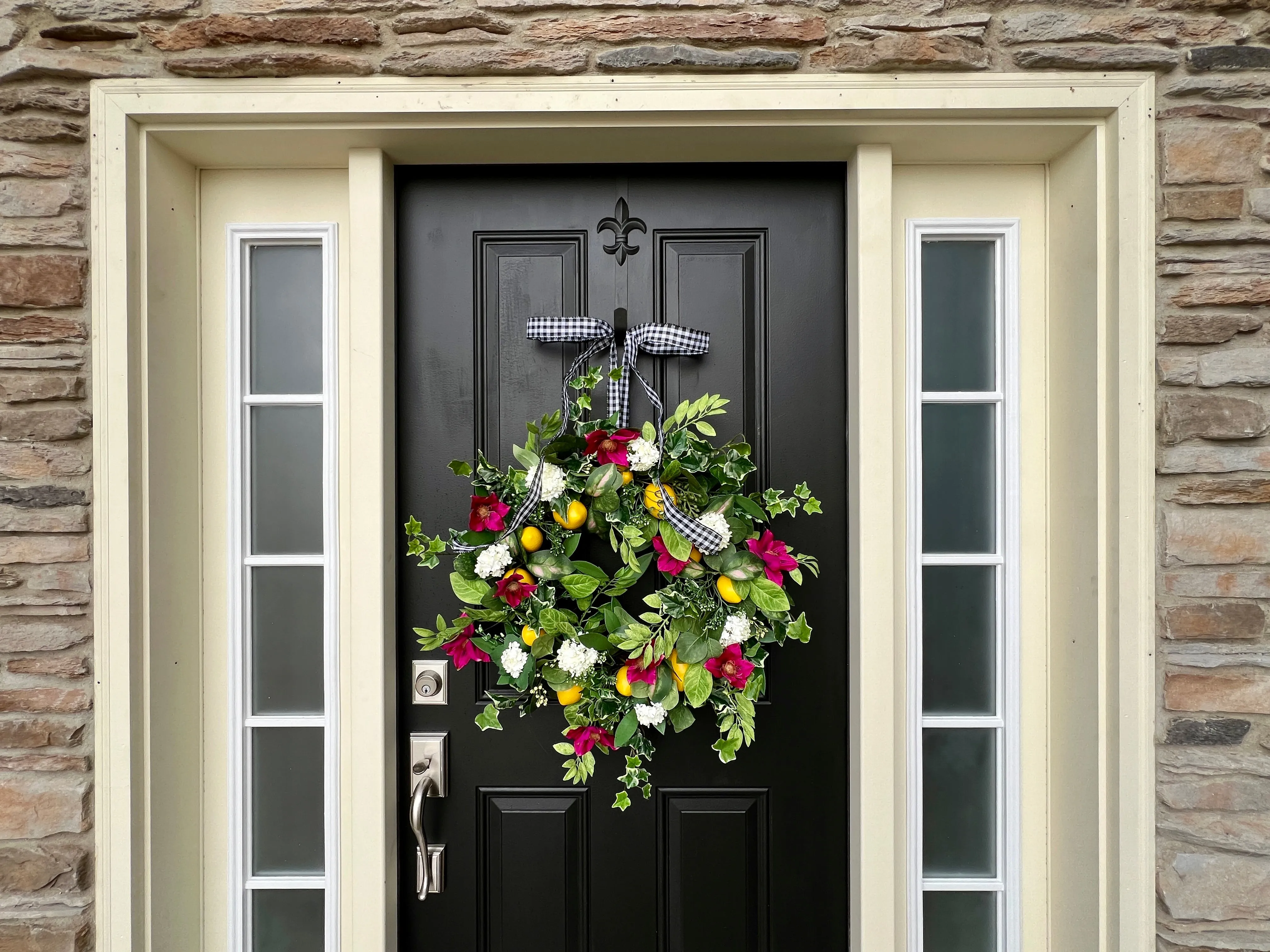 Summer Lemon and Magenta Clematis Front Door Wreath