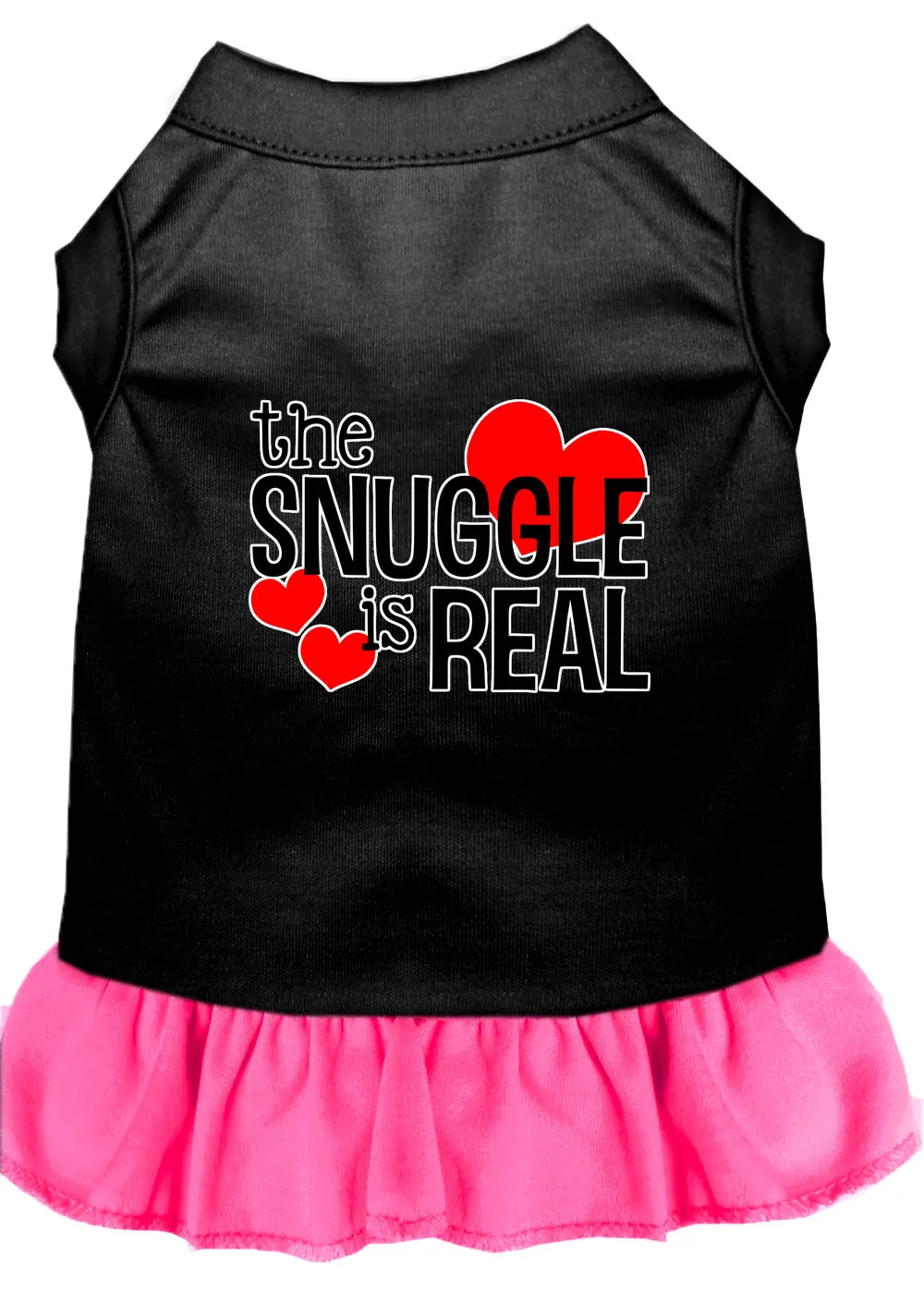 The Snuggle Is Real Screen Print Dog Dress Black With Bright Pink Lg