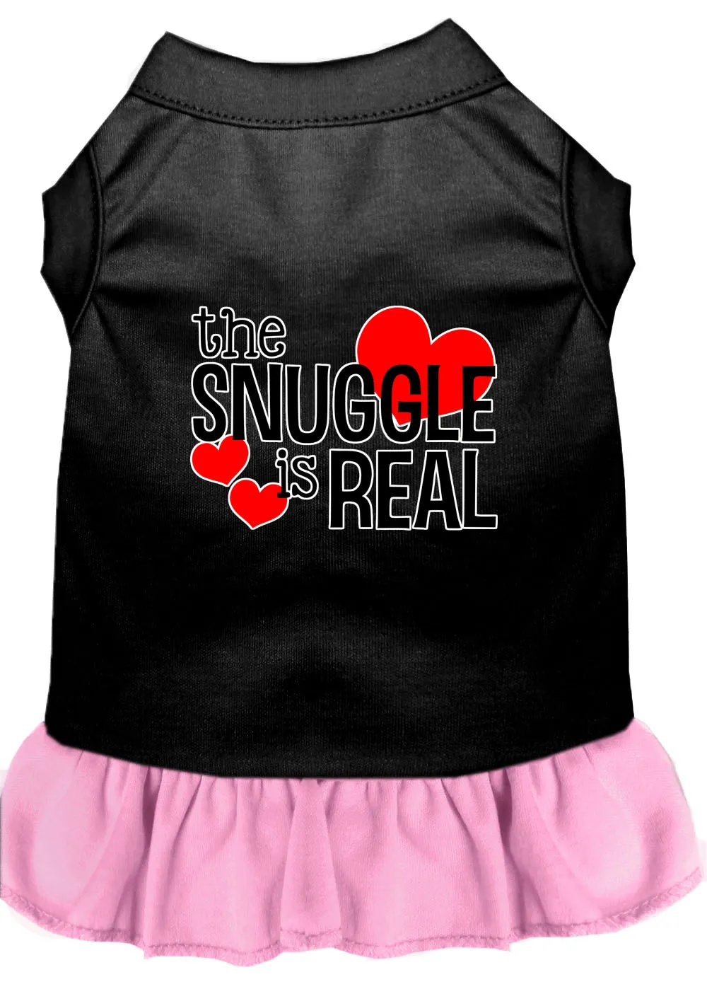 The Snuggle Is Real Screen Print Dog Dress Black With Light Pink Med