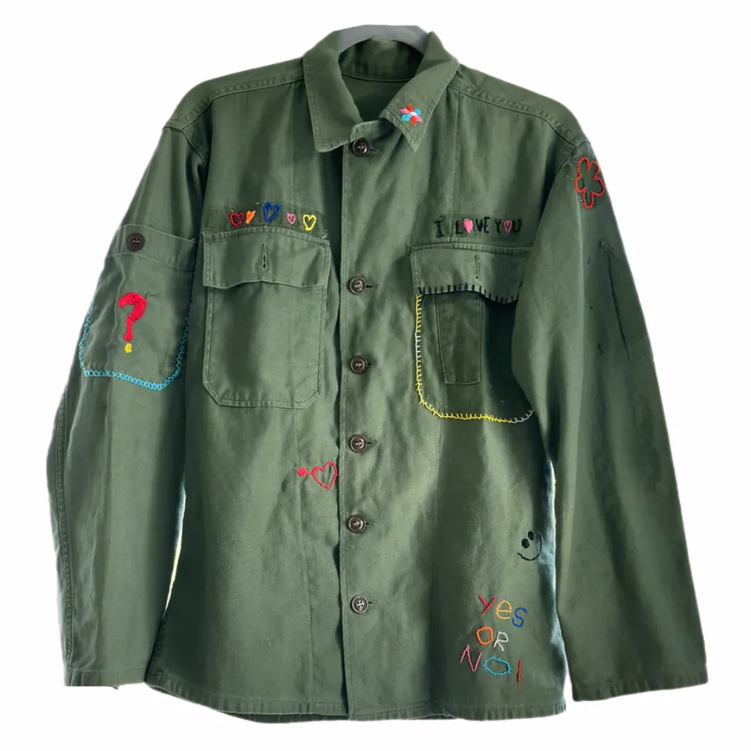 Vintage Recycled Army Hand Embroidery Jacket Shirt