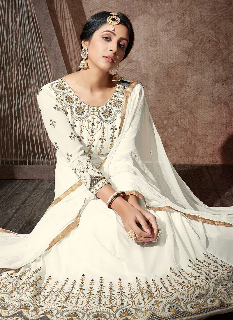 White Embroidered Anarkali Suit