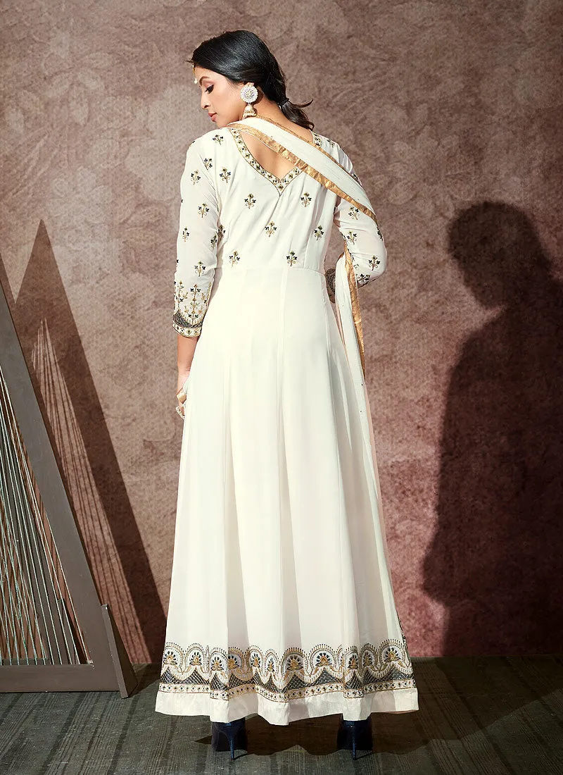 White Embroidered Anarkali Suit