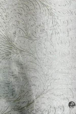 White Embroidered Silk Linen MEMT-026-09