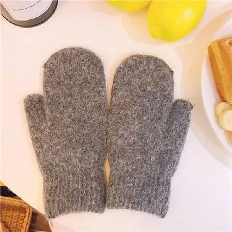 Winter Warm Solid-Colored Full Finger Knitted Gloves