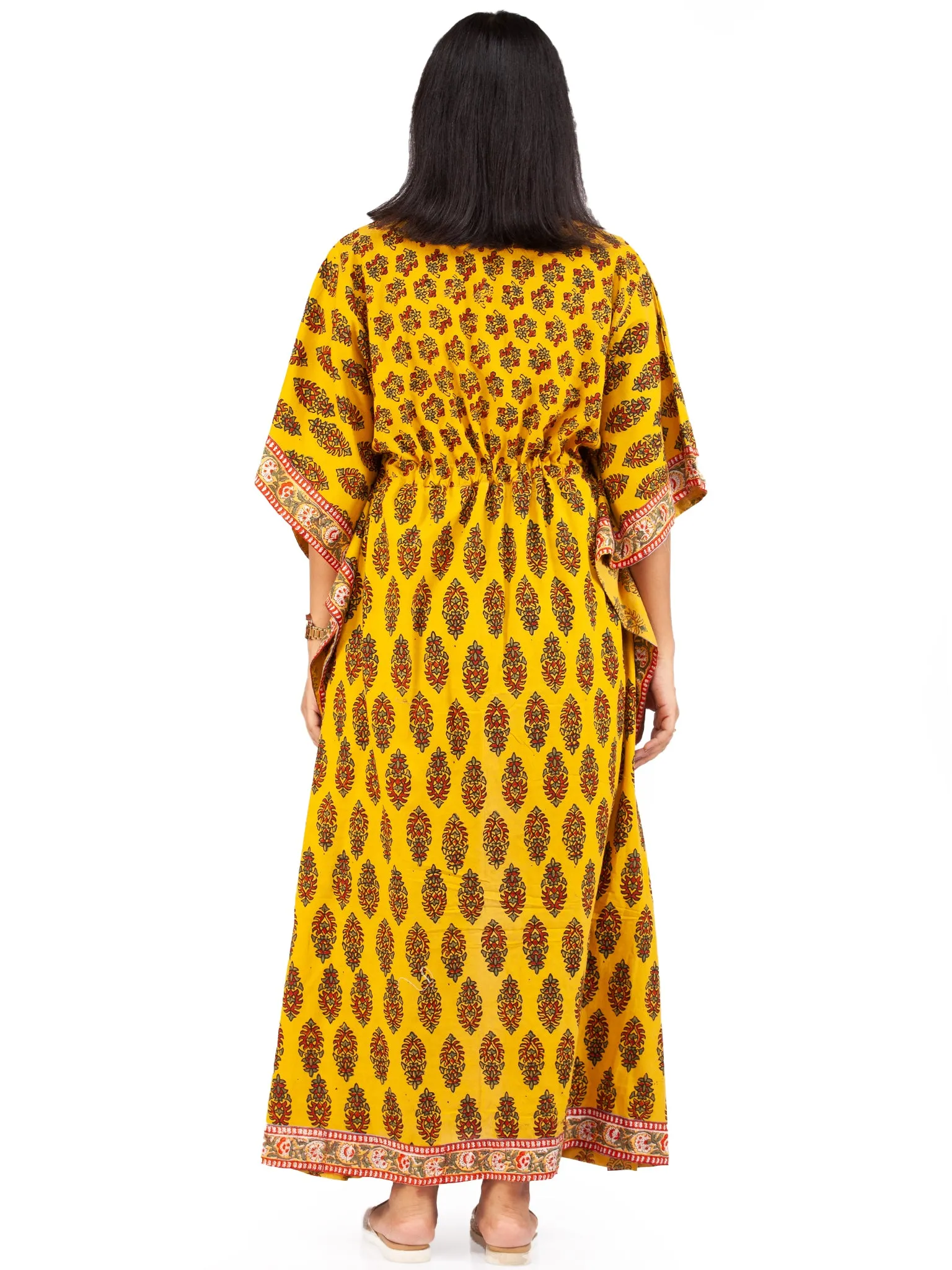 Yellow Red Green Ajrakh Hand Block Printed Kaftan - K150F1579