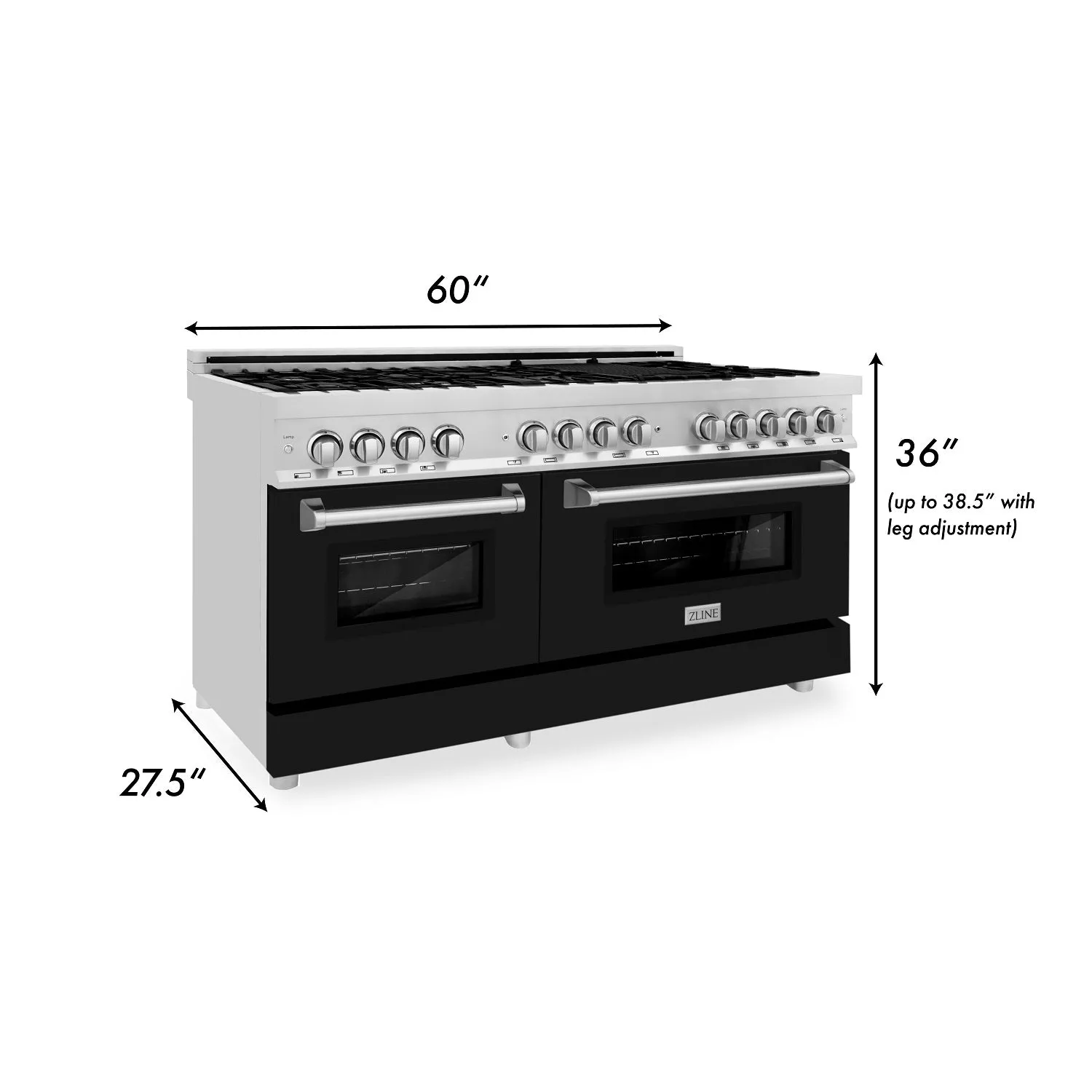 ZLINE 60" 7.4 cu. ft. Dual Fuel Range with Gas Stove and Electric Oven in Black Matte (RA-BLM-60)